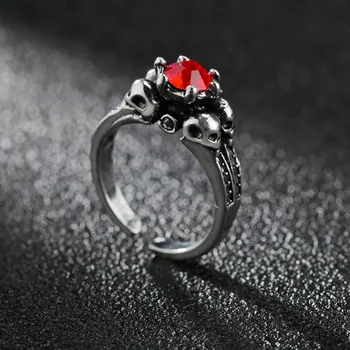 Moterų, Vyrų Raudona Kubinių Zirconia Žiedas Skirta Moterims Ir Vyrams, Derliaus Pora Žiedus, Prabangūs Krištolo Kaukolės Papuošalai