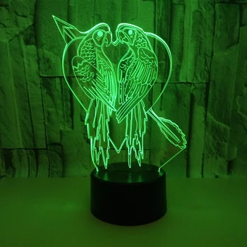 Naujovė Papūga Paukštis Formos Stalo Lempa 3D Akrilo 7 Spalvų LED USB Miegoti Naktį, Šviesos, Romantiškos Meilės Miegamojo Puošimas Šviesos