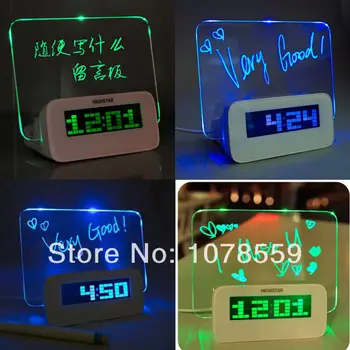 Nemokamas Pristatymas Mėlynas/Žalias Fluorescencinis LED švieslentė Skaitmeninis Laikrodis-Žadintuvas Hub Kalendorius Naktį, šviesos, 4 USB Prievadas