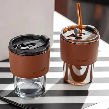 Paprastas biuro kavos puodelio, puodelis dvigubai geriamojo stiklo taurės didelis spalvų vandens puodelį šiaudų puodelio bambuko puodelis su dangteliu