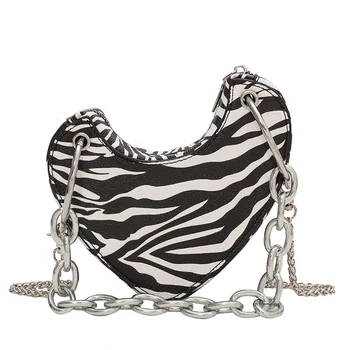 Prekės Širdies Crossbody Maišelį Moterų Mados Dizaineris Grandinės Pečių Krepšiai, Ponia, Zebras, Leopardas Modelis Rankinės Prabanga Vakarą Krepšys