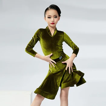 Profesija lotynų Šokių Konkurencijos Suknelė Mergaitėms ilgomis Rankovėmis Velet ChaCha Tango Šokių Drabužius Samba Rumba Dancewear YS3224