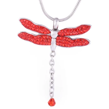 Red Crystal Kremavimo Papuošalai Dragonfly Atmintį Pelenų Urna Pakabukas Moterų Mama Nerūdijančio Plieno Atminimo Balsuokite, Papuošalai Augintiniai