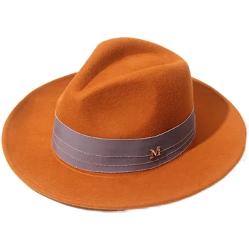 Retro fedora skrybėlę plokščių kraštų spalvos M standarto didžiosios Britanijos moterų džiazo skrybėlę top hat rudens ir žiemos naujų laukinių vilnos skrybėlę Panamos skrybėlė