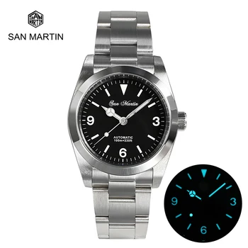 San Martin Naras Mens Watch Sapphire kristalas PT5000 Automatinis Mechaninis laikrodis Apyrankė Data 20Bar vandeniui laikrodis Šviesos