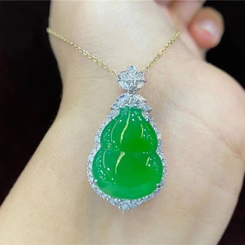Sidabro diamond natūrali žalioji chalcedony moliūgas karoliai pakabukas klasikinio išskirtinį prabangos papuošalai artimuosius prabangos dovanos