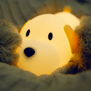 Silikono Šuo LED Naktį lengvo Prisilietimo Jutiklis 2 Spalvų šviesos srautą galima reguliuoti Laikmatį USB Įkrovimo Lovos Mažylis Lempa Vaikams, Kūdikių Dovanų