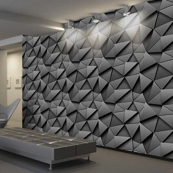 Stereo geometrinis abstraktus fonas Juodi trikampiai Mados 3D foto freskos Vandeniui Lipni Lipdukas HomeDecor