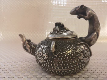 Surinkimo Senosios Tibeto sidabro pelės arbatinukas,Aukštos Kokybės Namų Meno Apdailos Amatų Gyvūnų puodą