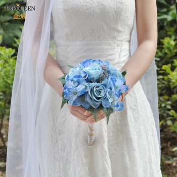 TOPQUEEN F16 Nuotakos, turintis Gėlių Vestuvių Puokštė Blue Rose Dirbtinės Gėlės, Vestuvių Puokštės Romantiškų Vestuvių Valda