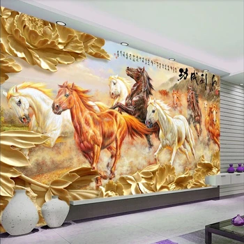 Užsakymą tapetai, 3D foto freskomis kietas freskos aukštos kokybės medžio drožyba bijūnas arklio sėkmės kambarį, TV foną, sienos popieriaus