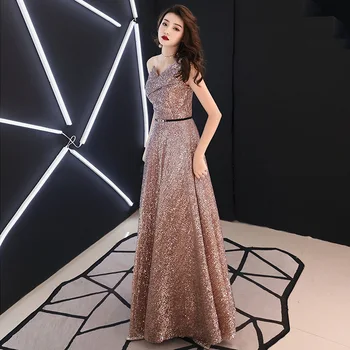 Vienos Pečių Malonės Blizgančiais Qipao Asmmetrical Moterų Oficialų Šalis Suknelė Cheongsam-line Ilgai Įžymybė Pokylių Suknelė Vestidos