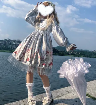 Viktorijos Suknelė Kawaii Merginos Op Jsk Ilgomis Rankovėmis Saldus Lolita Cosplay Suknelės Japonijos Angelas Nėrinių Japonijos Palace Kostiumas Palaidinė