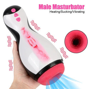 Vyrų Masturbacija Taurės 3 Greičiai, 7 Režimai Šildymo Burną Čiulpti Vibratorius Penio Blizgesys Massager Sekso Žaisliukai Vyrams