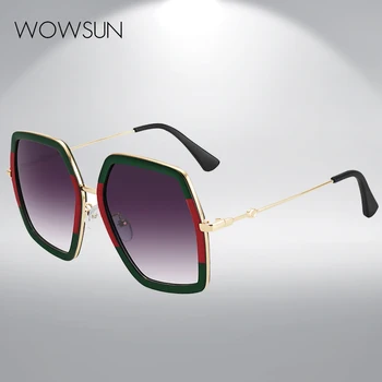 WOWSUN Nereguliarus šešiakampis multi-color sumaišyti turo kvadrato rėmo moteriški akiniai nuo saulės Mados tendencija akiniai nuo saulės W-8696