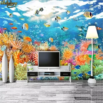 beibehang Užsakymą tapetai, freskos žuvų bakas povandeninio pasaulio koralų rifų žuvys marina TV fono sienos dokumentų namų dekoro