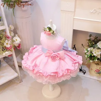 kamuolys suknelė vaikai gėlių cupcake suknelės rausvos spalvos, raukiniai kūdikiui kūdikio pirmojo gimtadienio suknelė mergina šventė apranga