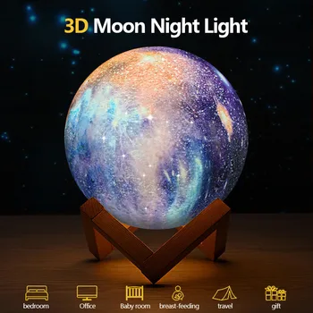 Įkrovimo Mėnulio lempa Mėnulio Šviesos LED 3D Spausdinimo Naktį Lampe Naktiniai Vaikų Nakties Šviesos Stalo Dekoro Naujovė Dovana Lašas laivybos
