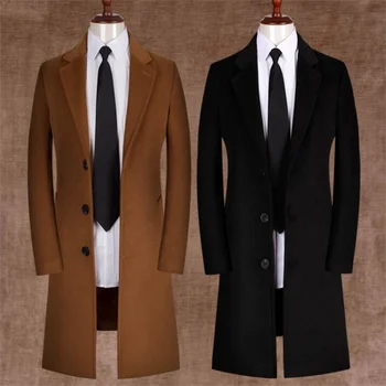 Žiemos atsitiktinis vilnoniai paltai vyrams tranšėjos paltai tirštėti ilgio rankovėmis ir vidutinio ilgio paltas mens kašmyras ruda casaco masculino anglija